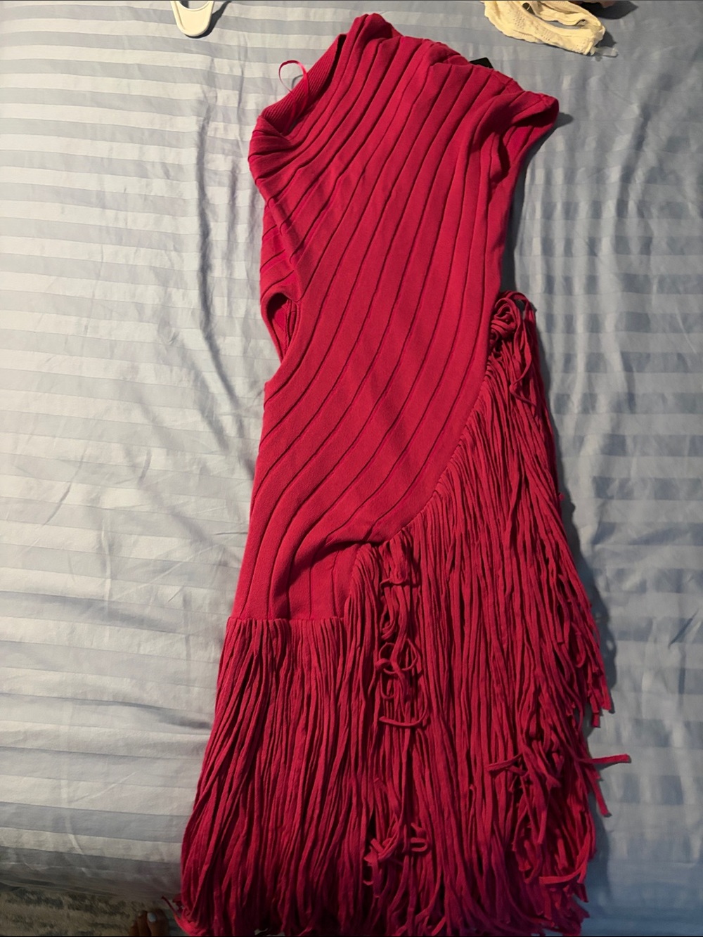 Hanifa Magenta Fringe Knit Women's Dress
